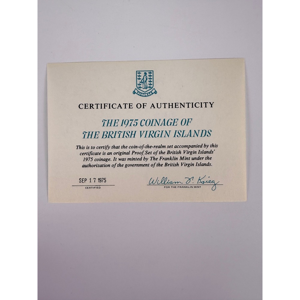1975 British Virgin Islands Sterling Silver Proof Coin Set Franklin Mint COA - Picture 9 of 11